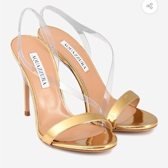 Aquazzura Perfect Kiss 105 Metallic Gold Heel Sandals - Picture 1 of 9